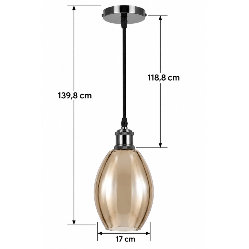 BRILAGI - LED Lámpara colgante con cable RETRO GLASS 1xE27/60W/230V Ø 17 cm negro/beige ahumado