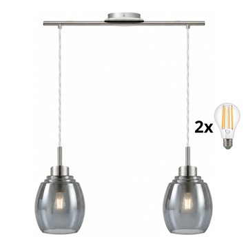 BRILAGI - LED lámpara colgante con cable RETRO GLASS 2xE27/60W/230V cromo mate/gris ahumado