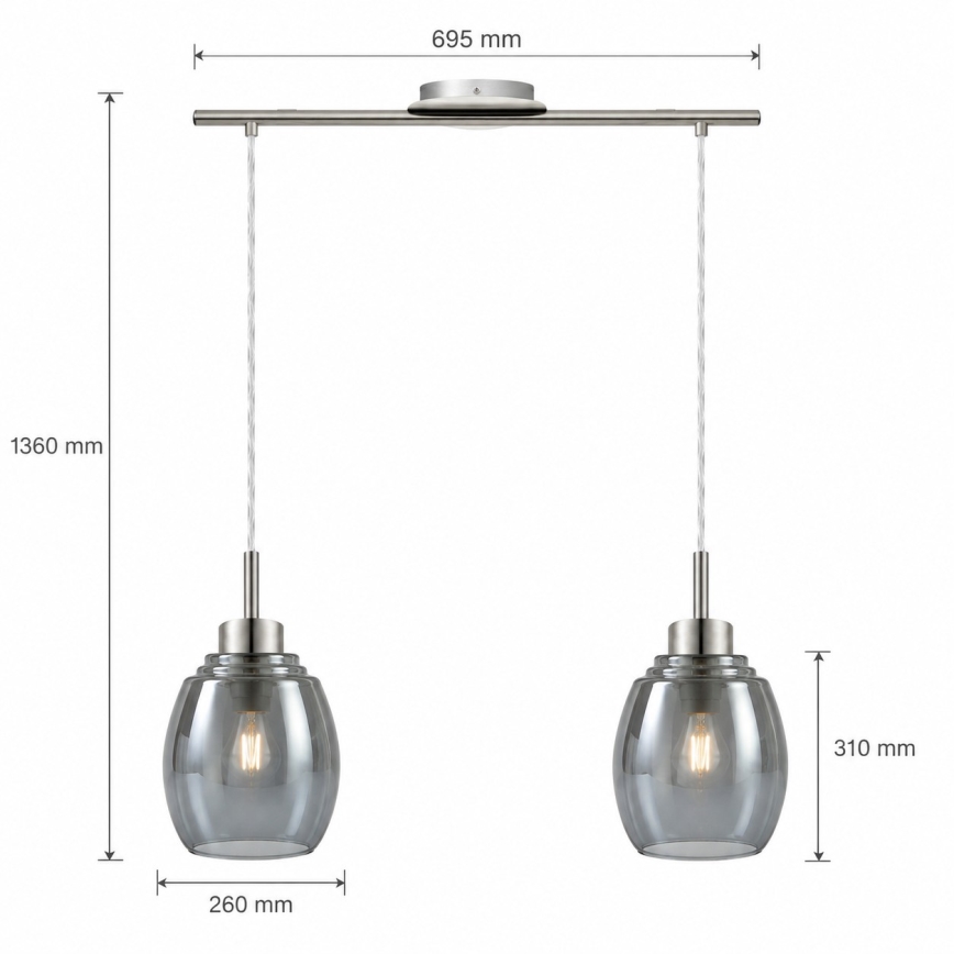 BRILAGI - LED lámpara colgante con cable RETRO GLASS 2xE27/60W/230V cromo mate/gris ahumado