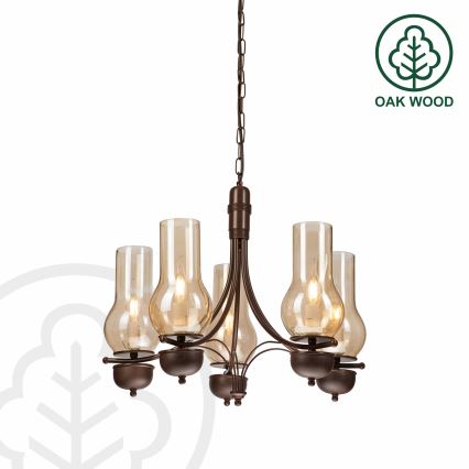 Brilagi - LED Lámpara colgante con cadena COTTAGE 5xE14/40W/230V roble/marrón