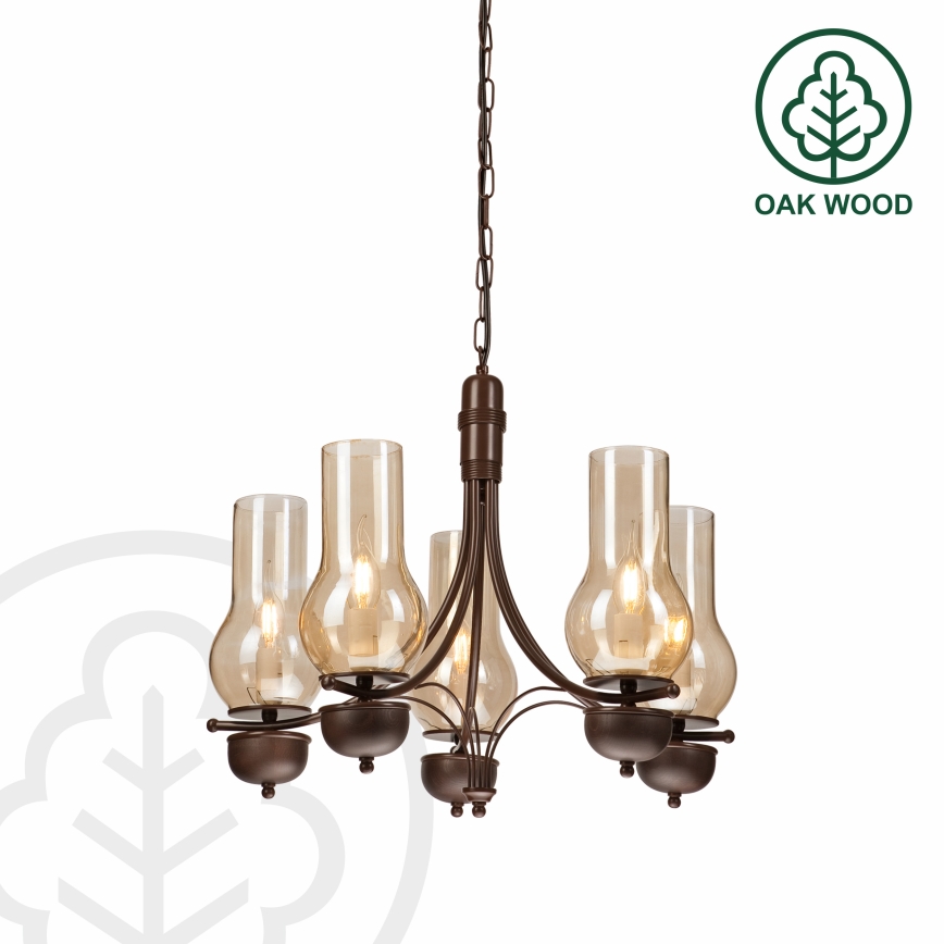 Brilagi - LED Lámpara colgante con cadena COTTAGE 5xE14/40W/230V roble/marrón