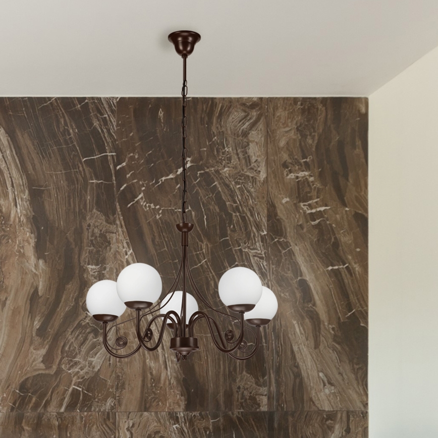 Brilagi - LED Lámpara colgante con cadena COTTAGE 5xG9/40W/230V marrón/blanco