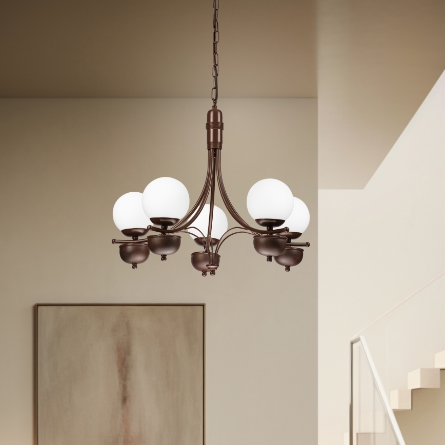 Brilagi - LED Lámpara colgante con cadena COTTAGE 5xG9/40W/230V roble/blanco