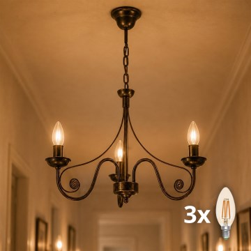 Brilagi - LED Lámpara colgante con cadena STEFANO 3xE14/40W/230V pátina negra
