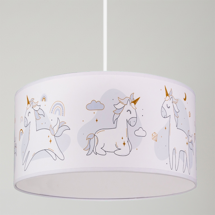 Brilagi - Lámpara colgante LED infantil con cable BOBO 1xE27/60W/230V Ø 35 cm blanco/unicornios