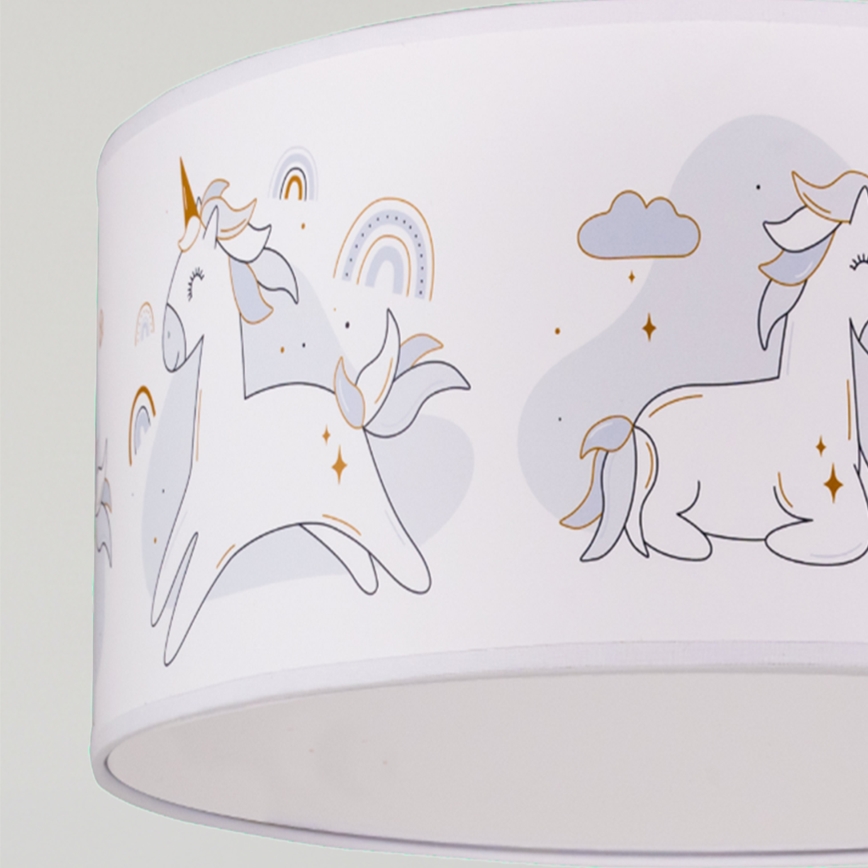 Brilagi - Lámpara colgante LED infantil con cable BOBO 1xE27/60W/230V Ø 35 cm blanco/unicornios