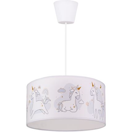 Brilagi - LED Lámpara colgante infantil BOBO con cable 1xE27/60W/230V, diámetro 35 cm, blanco con diseño de unicornios