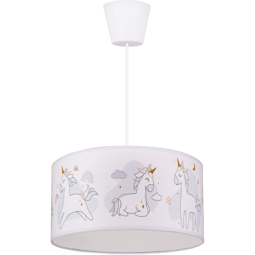 Brilagi - LED Lámpara colgante infantil BOBO con cable 1xE27/60W/230V, diámetro 35 cm, blanco con diseño de unicornios