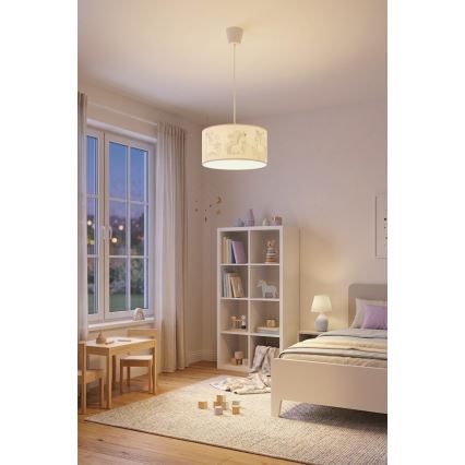 Brilagi - LED Lámpara colgante infantil BOBO con cable 1xE27/60W/230V, diámetro 35 cm, blanco con diseño de unicornios