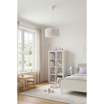 Brilagi - LED Lámpara colgante infantil BOBO con cable 1xE27/60W/230V, diámetro 35 cm, blanco con diseño de unicornios