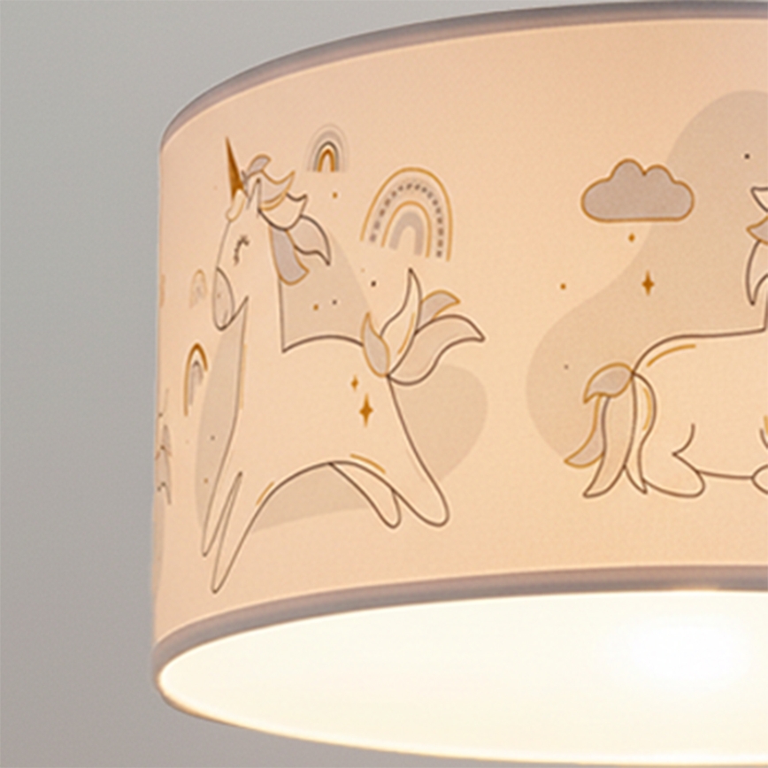 Brilagi - LED Lámpara colgante infantil BOBO con cable 1xE27/60W/230V, diámetro 35 cm, blanco con diseño de unicornios