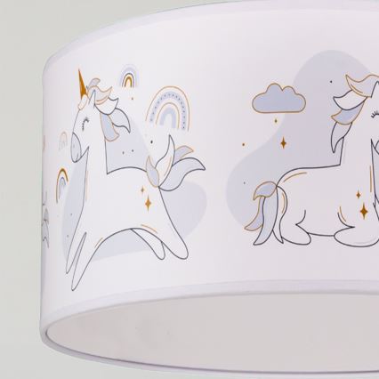Brilagi - LED Lámpara colgante infantil BOBO con cable 1xE27/60W/230V, diámetro 35 cm, blanco con diseño de unicornios