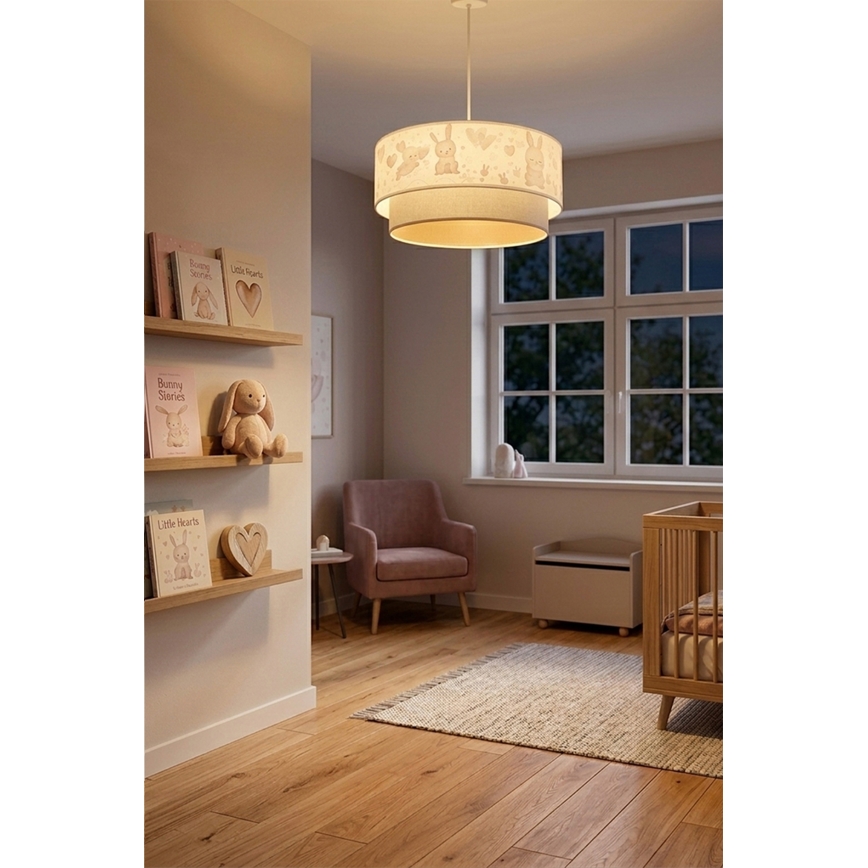 Brilagi - Lámpara colgante LED infantil BOBO 1xE27/60W/230V Ø 40 cm crema/gris/con conejitos