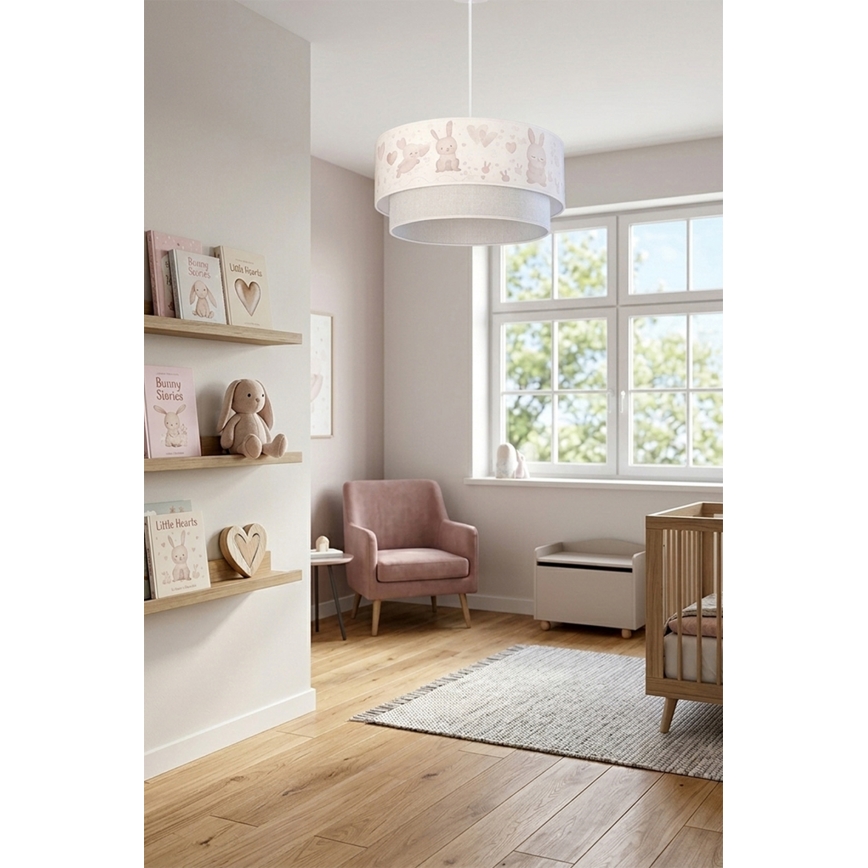Brilagi - Lámpara colgante LED infantil BOBO 1xE27/60W/230V Ø 40 cm crema/gris/con conejitos