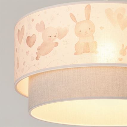 Brilagi - Lámpara colgante LED infantil BOBO 1xE27/60W/230V Ø 40 cm crema/gris/con conejitos