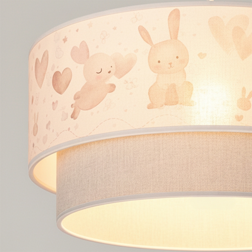 Brilagi - Lámpara colgante LED infantil BOBO 1xE27/60W/230V Ø 40 cm crema/gris/con conejitos