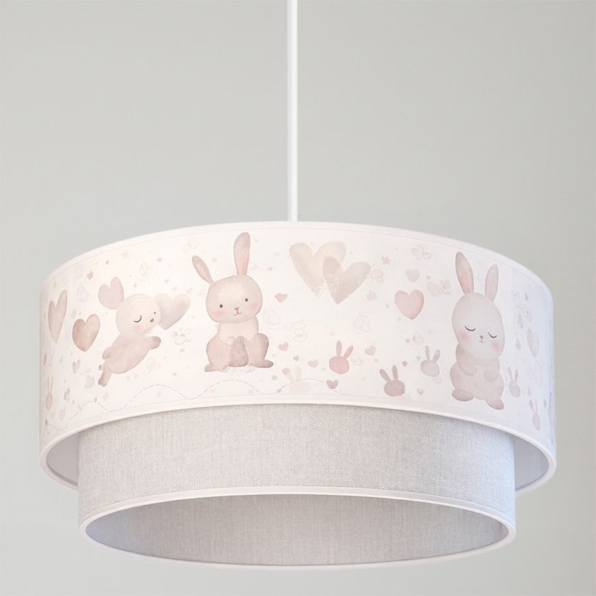 Brilagi - Lámpara colgante LED infantil BOBO 1xE27/60W/230V Ø 40 cm crema/gris/con conejitos