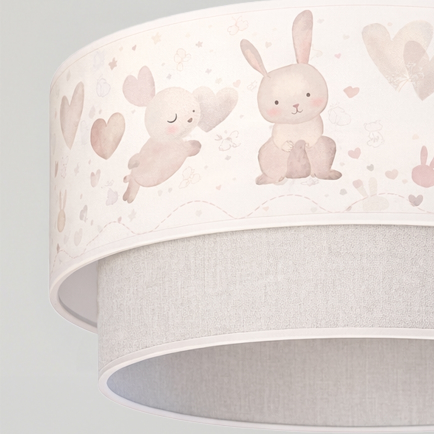 Brilagi - Lámpara colgante LED infantil BOBO 1xE27/60W/230V Ø 40 cm crema/gris/con conejitos