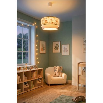 Brilagi - Lámpara colgante LED infantil BOBO 1xE27/60W/230V Ø 40 cm crema/verde/jungla