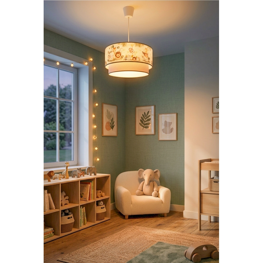 Brilagi - Lámpara colgante LED infantil BOBO 1xE27/60W/230V Ø 40 cm crema/verde/jungla
