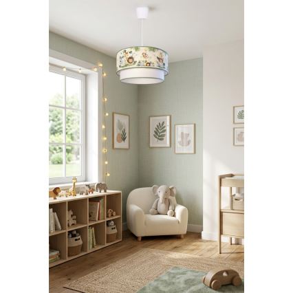 Brilagi - Lámpara colgante LED infantil BOBO 1xE27/60W/230V Ø 40 cm crema/verde/jungla