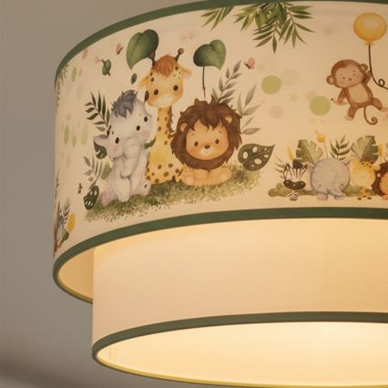 Brilagi - Lámpara colgante LED infantil BOBO 1xE27/60W/230V Ø 40 cm crema/verde/jungla