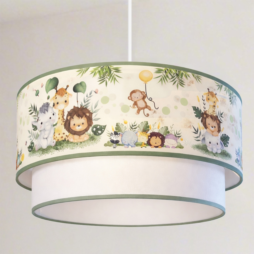Brilagi - Lámpara colgante LED infantil BOBO 1xE27/60W/230V Ø 40 cm crema/verde/jungla