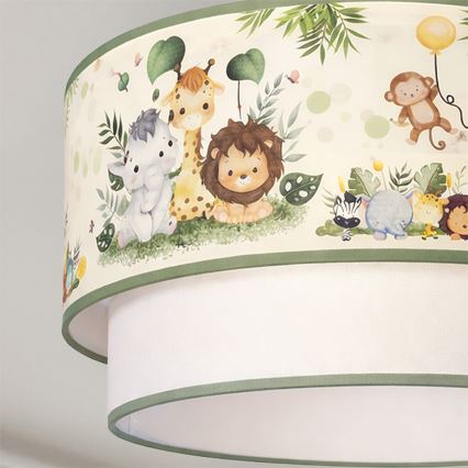 Brilagi - Lámpara colgante LED infantil BOBO 1xE27/60W/230V Ø 40 cm crema/verde/jungla