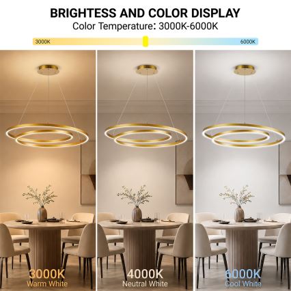 BRILAGI - Lámpara LED regulable suspendida en cable TWISTER LED/105W/230V 3000-6000K Ø 100 cm dorada + mando a distancia
