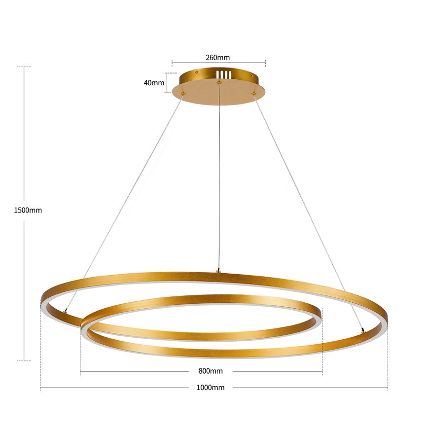 BRILAGI - Lámpara LED regulable suspendida en cable TWISTER LED/105W/230V 3000-6000K Ø 100 cm dorada + mando a distancia