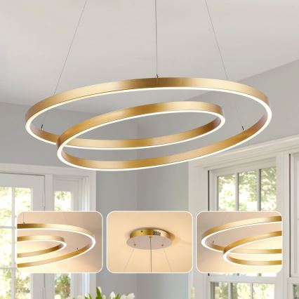 Brilagi - Lámpara colgante LED regulable suspendida por cable TWISTER LED/105W/230V 3000-6000K diámetro 100 cm dorado + mando a distancia