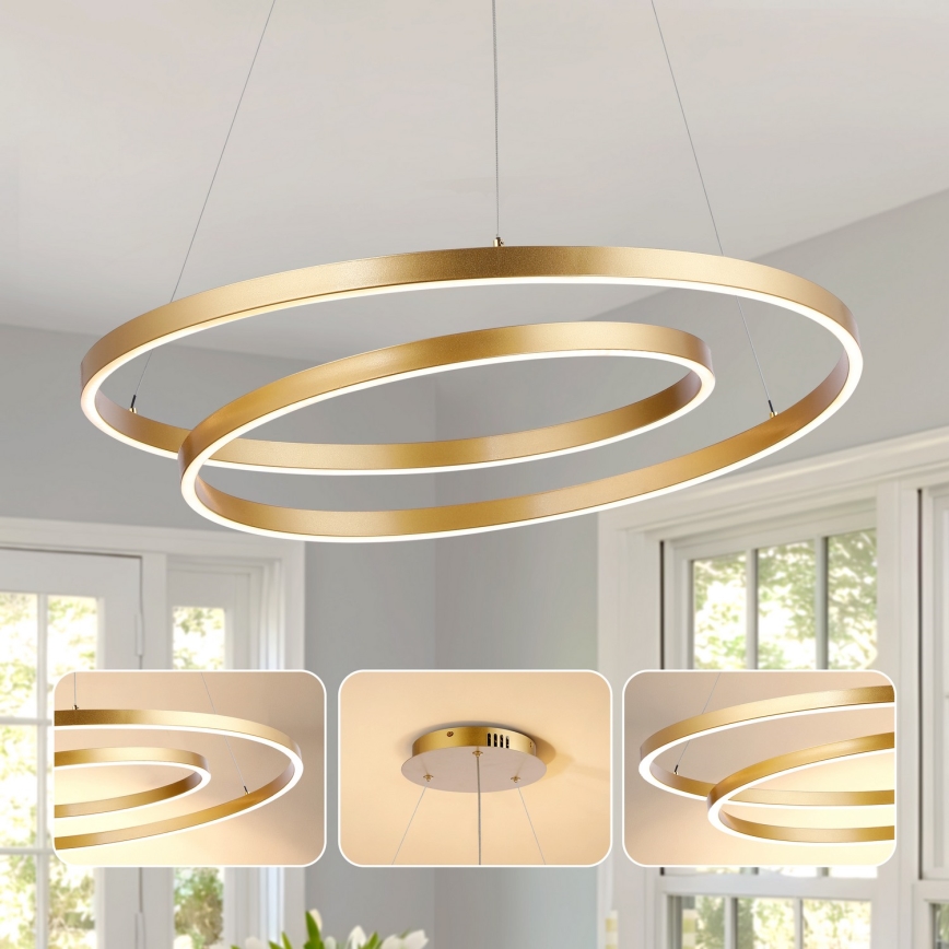 Brilagi - Lámpara colgante LED regulable suspendida por cable TWISTER LED/105W/230V 3000-6000K diámetro 100 cm dorado + mando a distancia