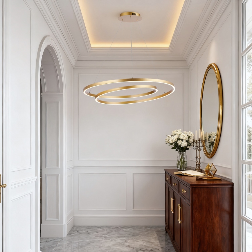 Brilagi - Lámpara colgante LED regulable suspendida por cable TWISTER LED/105W/230V 3000-6000K diámetro 100 cm dorado + mando a distancia