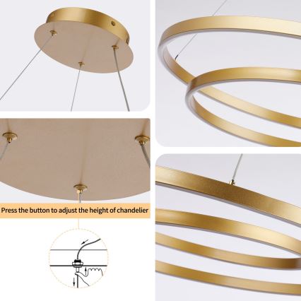 Brilagi - Lámpara colgante LED regulable suspendida por cable TWISTER LED/105W/230V 3000-6000K diámetro 100 cm dorado + mando a distancia