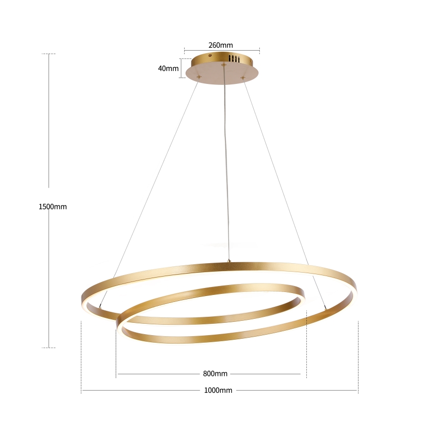 Brilagi - Lámpara colgante LED regulable suspendida por cable TWISTER LED/105W/230V 3000-6000K diámetro 100 cm dorado + mando a distancia
