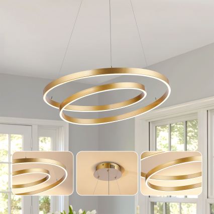 Brilagi - Lámpara colgante LED regulable en cable TWISTER LED/48W/230V 3000-6000K diámetro 50 cm color dorado + mando a distancia