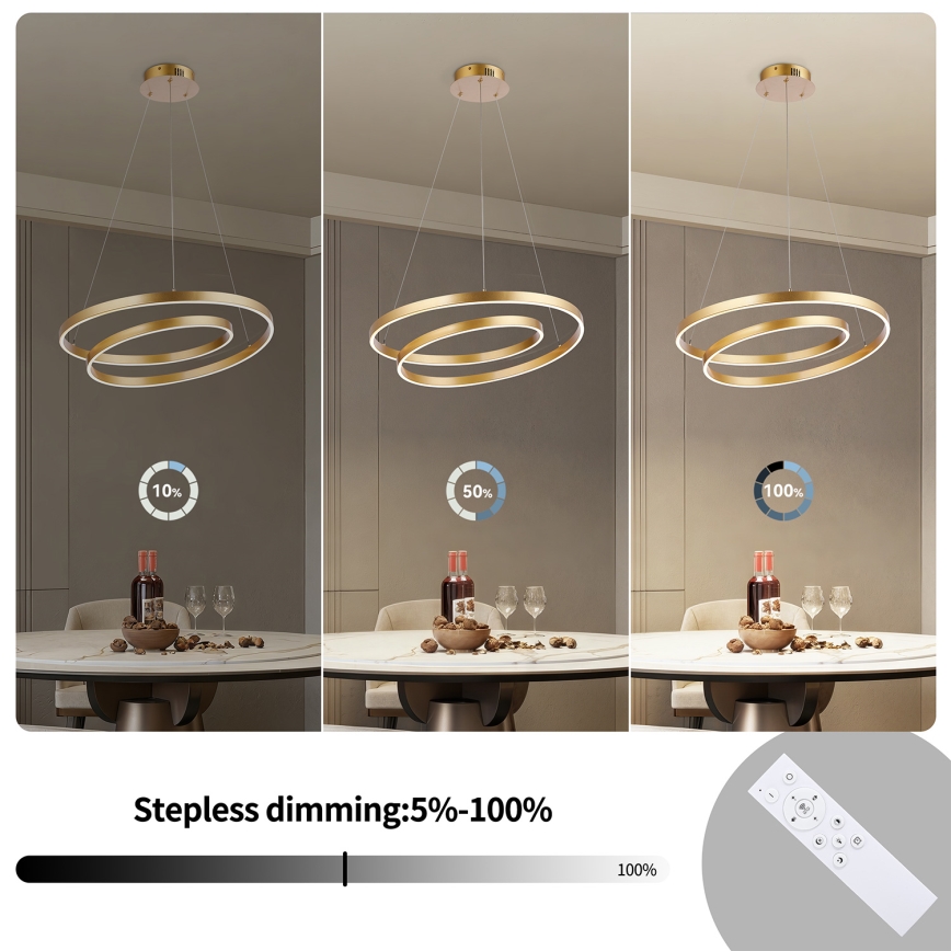 Brilagi - Lámpara colgante LED regulable en cable TWISTER LED/48W/230V 3000-6000K diámetro 50 cm color dorado + mando a distancia