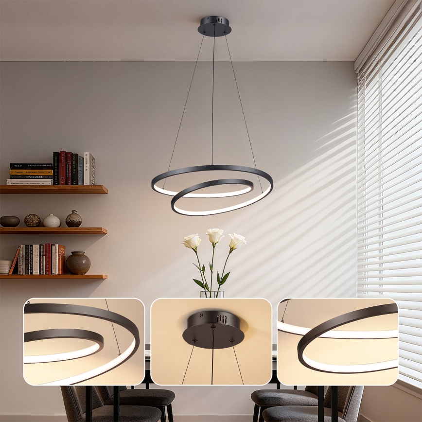 Brilagi - Lámpara colgante LED regulable suspendida por cable TWISTER LED/48W/230V 3000-6000K Ø 50 cm negra + control remoto