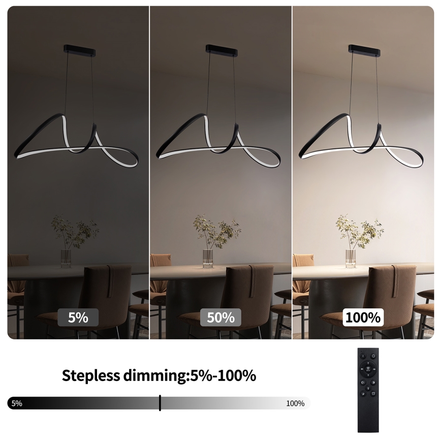 Brilagi - Lámpara colgante LED regulable en cable TWISTER LED/60W/230V 3000-6000K negra + control remoto