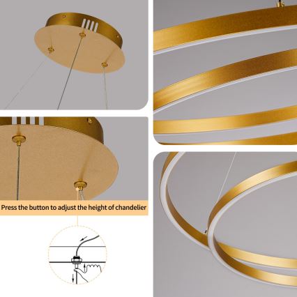 BRILAGI - Lámpara colgante LED regulable con cable TWISTER LED/75W/230V 3000-6000K Ø 70 cm acabado dorado + control remoto