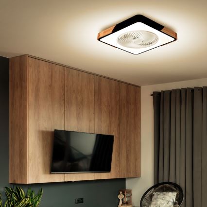Brilagi - Lámpara de techo LED regulable con ventilador LED/30W/230V 3000-6500K negro/roble + mando a distancia