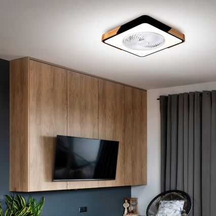Brilagi - Lámpara de techo LED regulable con ventilador LED/30W/230V 3000-6500K negro/roble + mando a distancia