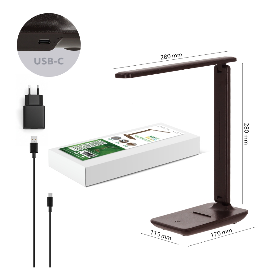 BRILAGI - Lámpara de mesa regulable MODO LED/7W/230V 3000/4000/6500K marrón