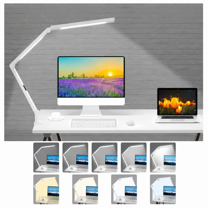 Brilagi - lámpara de sobremesa flexible VARIO LED regulable con control táctil, 12W/230V, 3000/4000/5000/6500K, CRI 92, blanca