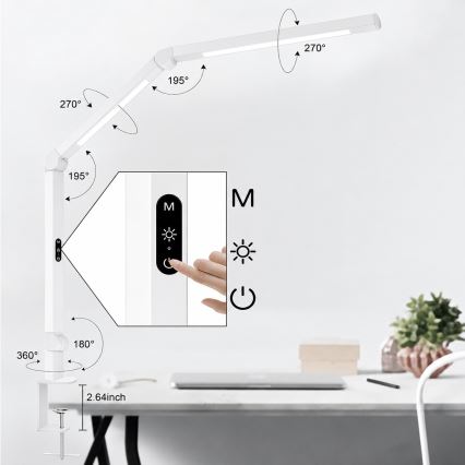 Brilagi - lámpara de sobremesa flexible VARIO LED regulable con control táctil, 12W/230V, 3000/4000/5000/6500K, CRI 92, blanca