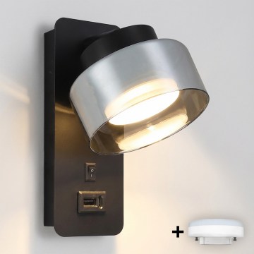 Brilagi - LED Lámpara de pared con puerto USB AURA LUX 1xGX53/30W/230V negra/ahumada