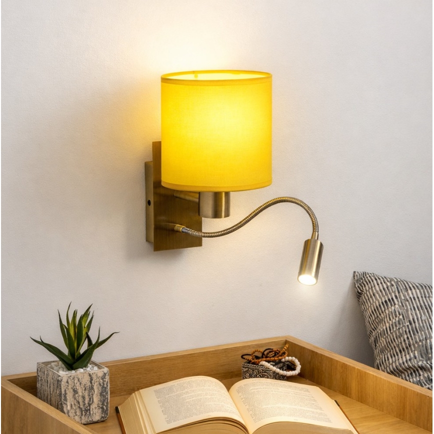 Brilagi - Lámpara de pared LED flexible NUBILA 1xE27/25W/230V + LED/3W latón/amarillo