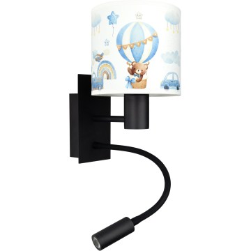 BRILAGI - LED Lámpara de pared infantil flexible BOBO 1xE27/25W/230V + LED/3W negro/blanco/azul/ositos