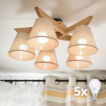 Brilagi - LED  Lámpara de techo ANTHONY 5xE14/40W/230V roble/beige