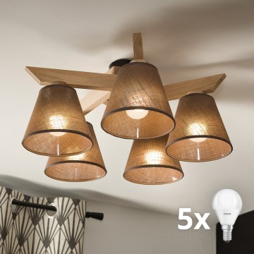 Brilagi - LED  Lámpara de techo ANTHONY 5xE14/40W/230V roble/marrón